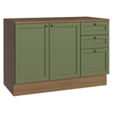 Gabinete Bajo de Cocina 120 x 60 cm 2 Puertas 3 Cajones (Con Encimera) Marrón/Verde Vik Madesa