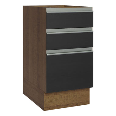Gabinete Bajo 40 cm 3 Cajones Sin Encimera Marrón/Negro Glamy Madesa