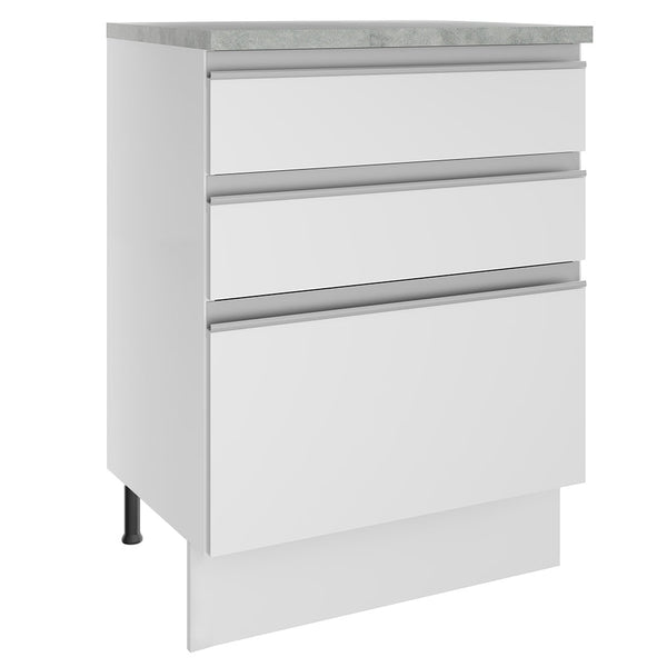 Gabinete Bajo 60 cm 3 Cajones Blanco Glamy Madesa