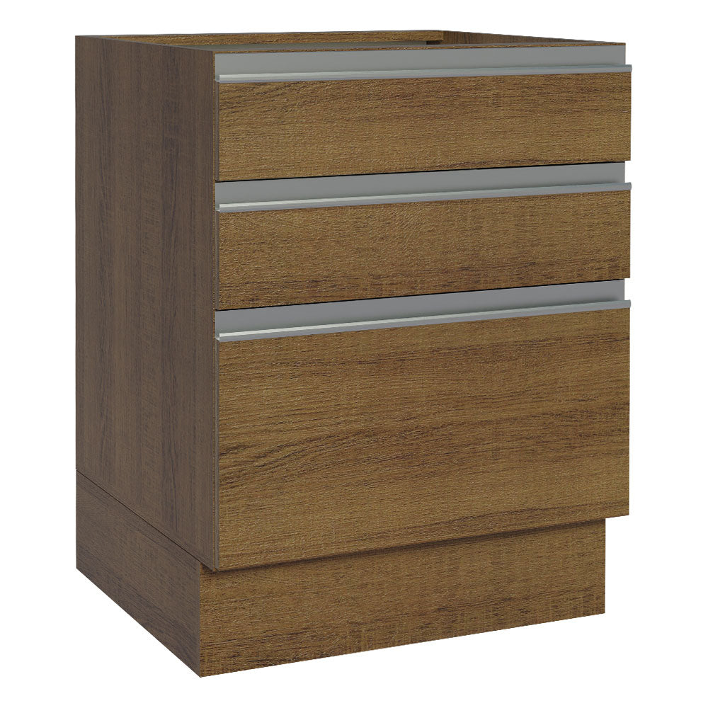 Gabinete Bajo 60 cm 3 Cajones Sin Encimera Marron Glamy Madesa