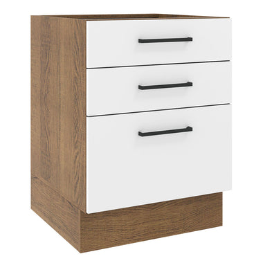 Gabinete Bajo 60 cm 3 Cajones Sin Encimera Marrón/Blanco Agata Madesa