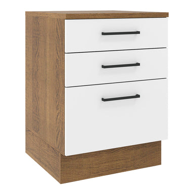 Gabinete Bajo 60 cm 3 Cajones Marrón/Blanco Agata Madesa