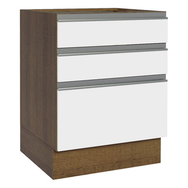Gabinete Bajo 60 cm 3 Cajones Sin Encimera Marrón/Blanco Glamy Madesa