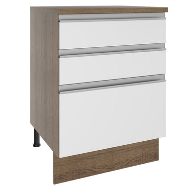 Gabinete Bajo 60 cm 3 Cajones Marrón/Blanco Glamy Madesa