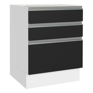 Gabinete Bajo 60 cm 3 Cajones Sin Encimera Blanco/Negro Glamy Madesa