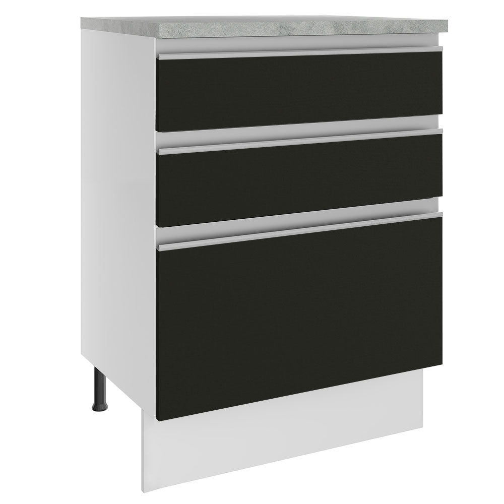 Gabinete Bajo 60 cm 3 Cajones Blanco/Negro Glamy Madesa