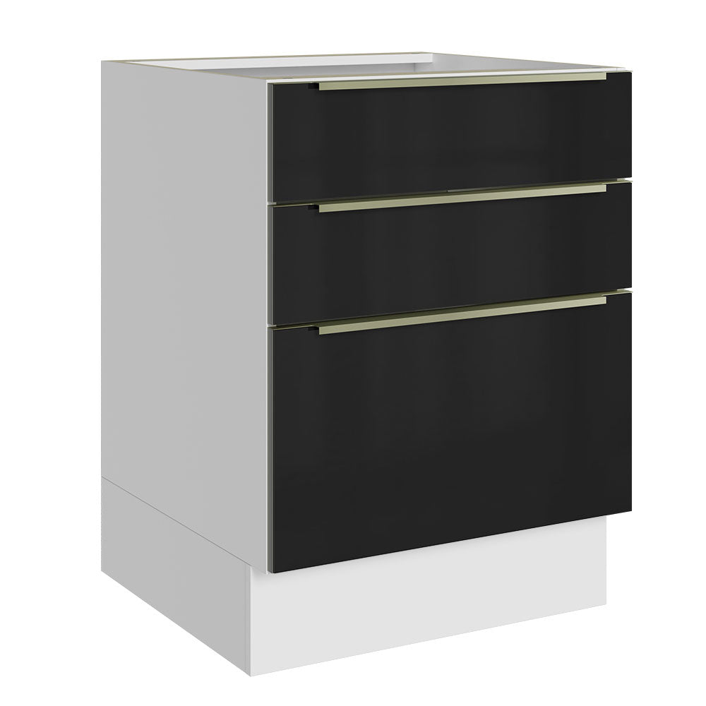 Gabinete Bajo 60 cm 3 Cajones Sin Encimera Blanco/Negro Lux Madesa