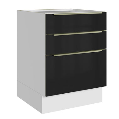 Gabinete Bajo 60 cm 3 Cajones Sin Encimera Blanco/Negro Lux Madesa