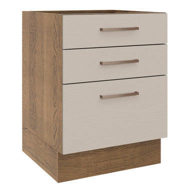 Gabinete Bajo 60 cm 3 Cajones Sin Encimera Marrón/Crema Agata Madesa