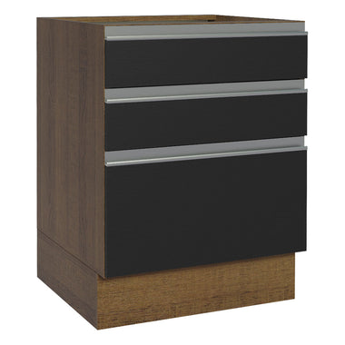 Gabinete Bajo 60 cm 3 Cajones Sin Encimera Marrón/Negro Glamy Madesa