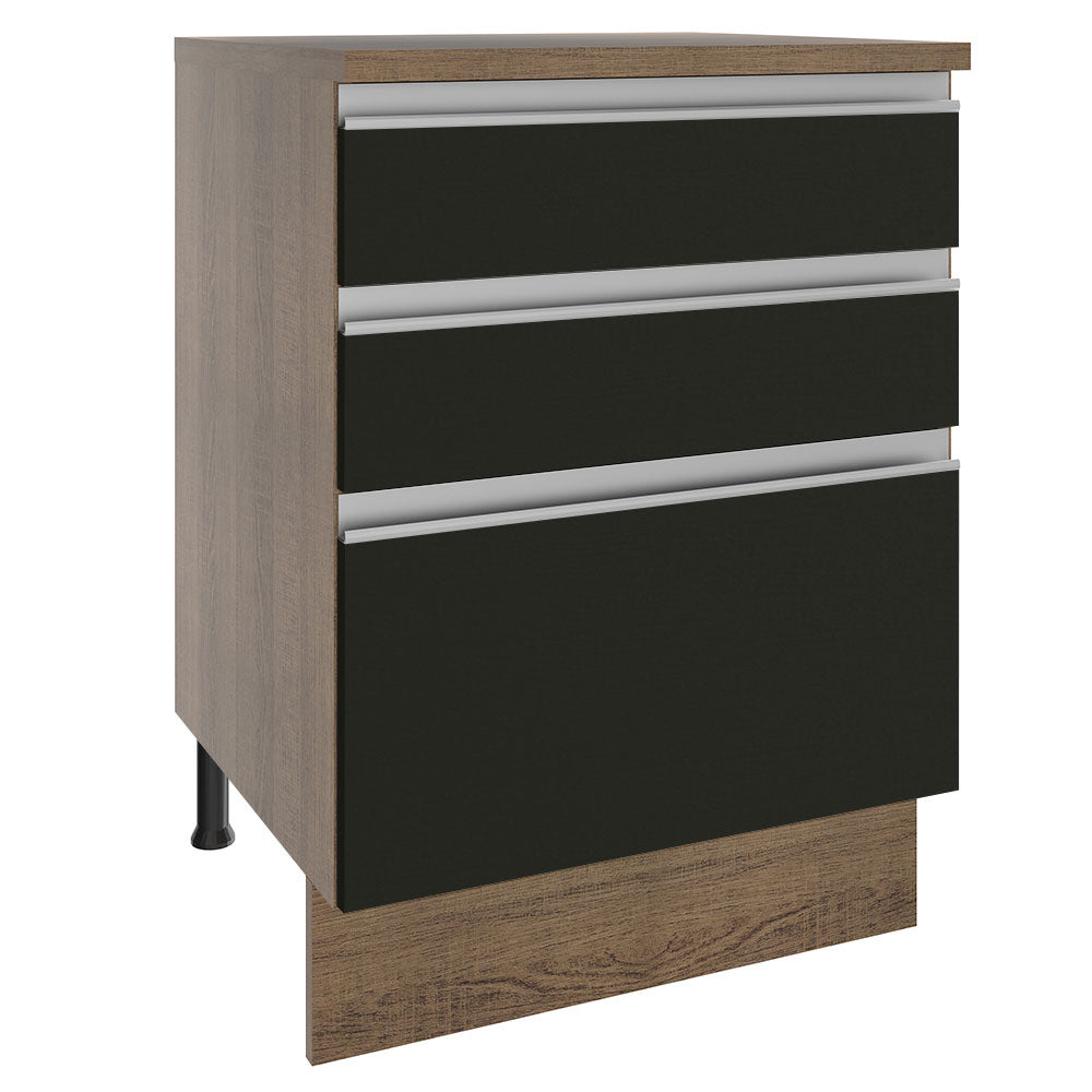 Gabinete Bajo 60 cm 3 Cajones Marrón/Negro Glamy Madesa