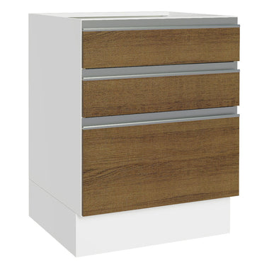 Gabinete Bajo 60 cm 3 Cajones Sin Encimera Blanco/Marrón Glamy Madesa