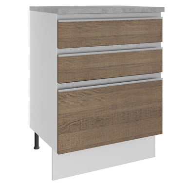 Gabinete Bajo 60 cm 3 Cajones Blanco/Marrón Glamy Madesa