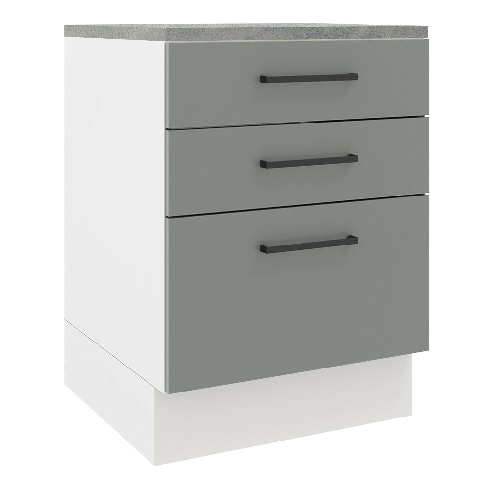 Gabinete Bajo 60 x 60 cm 3 Cajones Agata (Con Encimera) Blanco/Gris