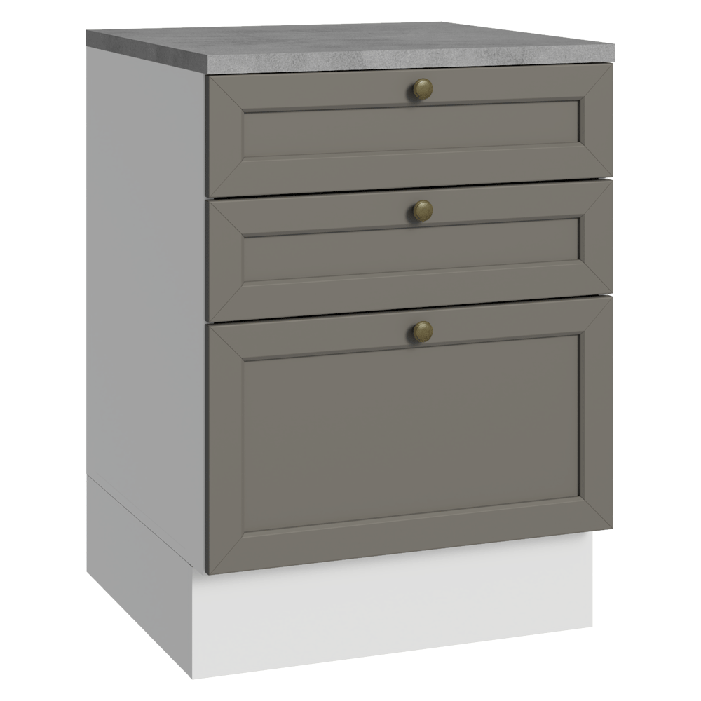 Gabinete Bajo de Cocina 60 x 60 cm 3 Cajones (Con Encimera) Blanco/Gris Vik Madesa