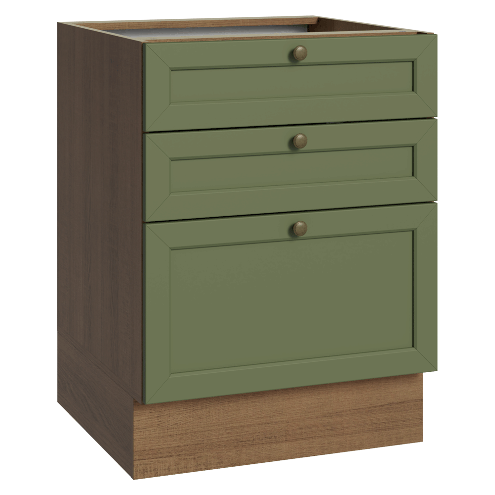Gabinete Bajo de Cocina 60 x 60 cm 3 Cajones (Sin encimera) Marrón/Verde Vik Madesa