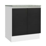 Gabinete Bajo 70 x 60 cm 2 Puertas (Con Encimera) Blanco/Negro Glamy