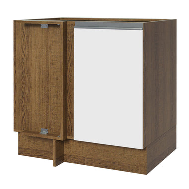 Gabinete Bajo Esquinero 80 cm 1 Puerta Sin Encimera Marrón/Blanco Glamy Madesa