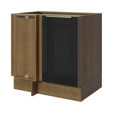 Gabinete Bajo Esquinero 80 cm 1 Puerta Sin Encimera Marrón/Negro Lux Madesa