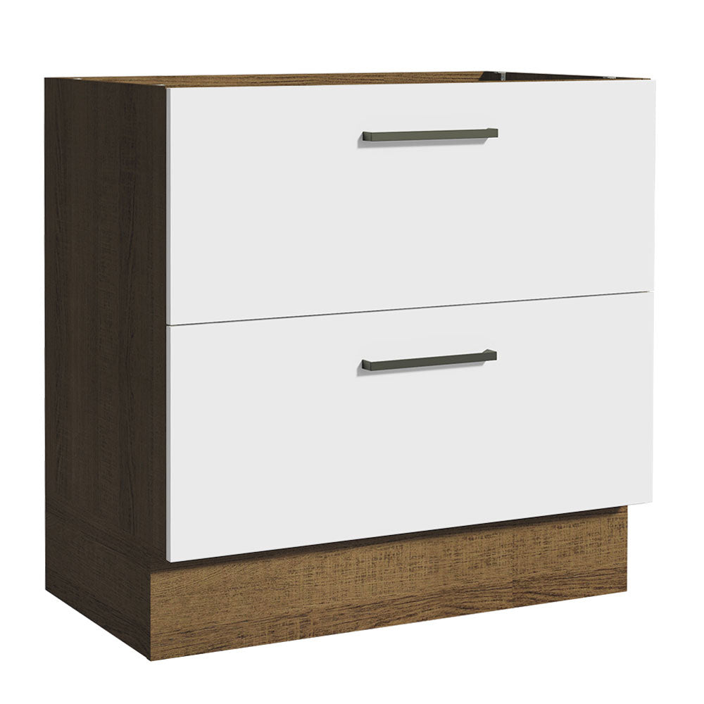Gabinete Bajo 80 cm 2 Cajones Sin Encimera Marrón/Blanco Agata Madesa
