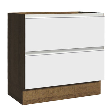 Gabinete Bajo 80 cm 2 Cajones Sin Encimera Marrón/Blanco Glamy Madesa