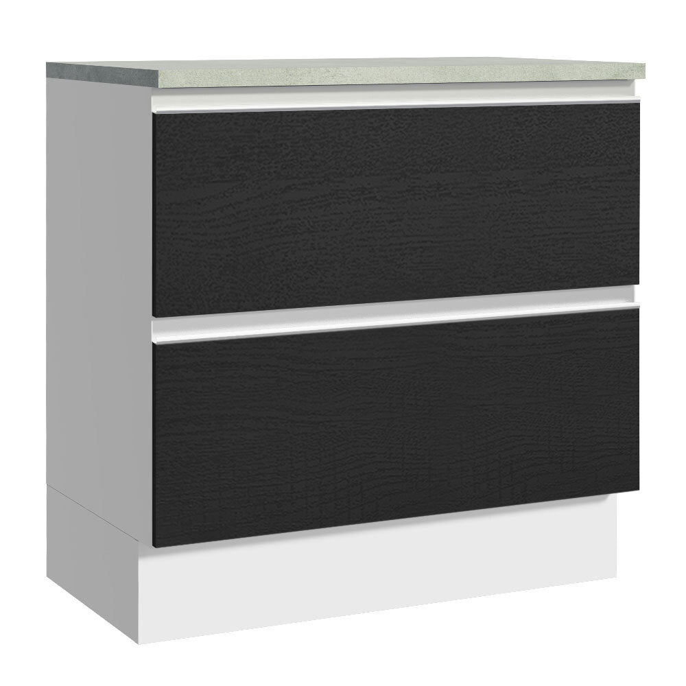 Gabinete Bajo 80 x 60 cm 2 Cajones (Con Encimera) Glamy Blanco/Negro