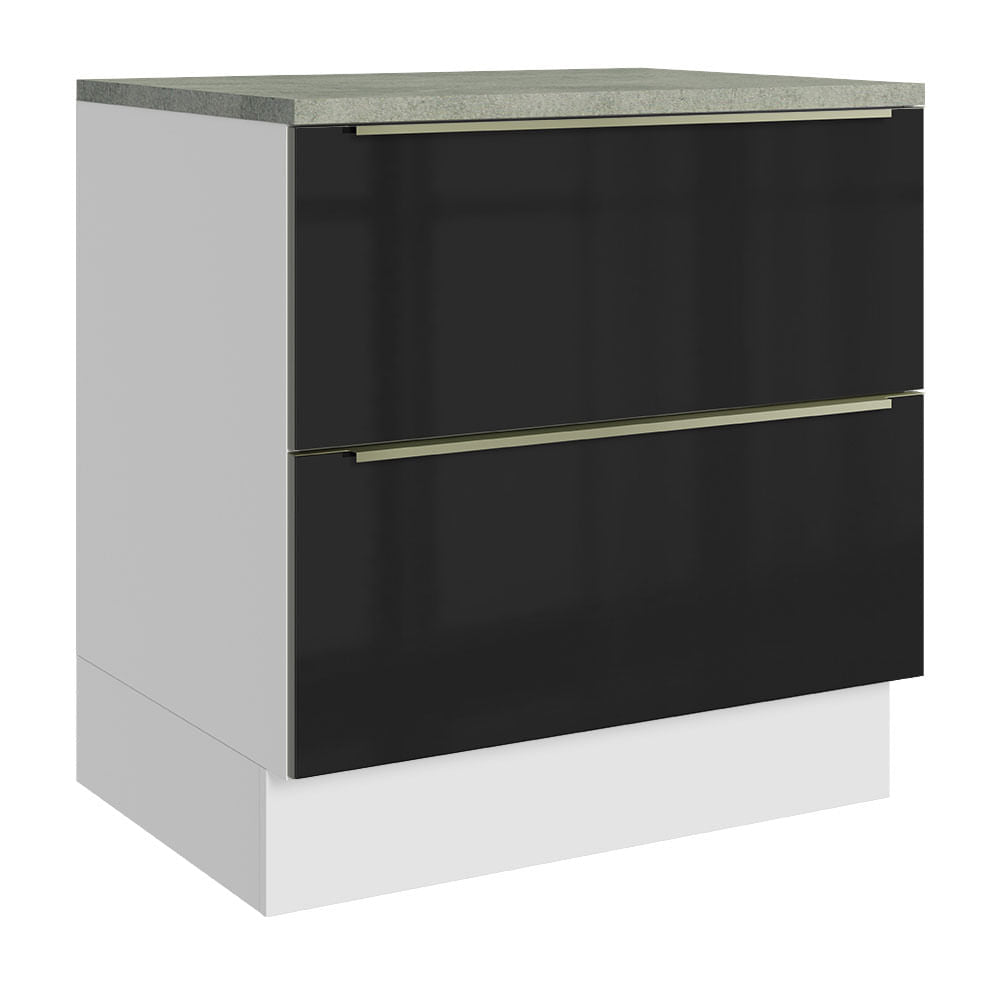 Gabinete Bajo 80 cm 2 Cajones Blanco/Negro Lux Madesa