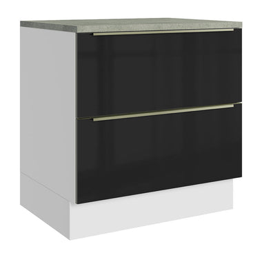 Gabinete Bajo 80 cm 2 Cajones Blanco/Negro Lux Madesa