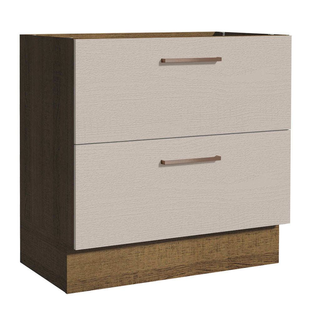 Gabinete Bajo 80 x 60 cm 2 Cajones (Sin Encimera) Marrón/Crema Agata