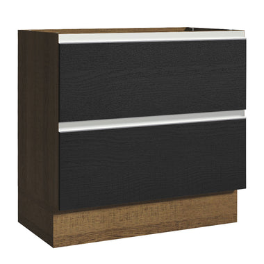 Gabinete Bajo 80 cm 2 Cajones Sin Encimera Marrón/Negro Glamy Madesa