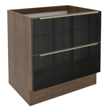 Gabinete Bajo 80 cm 2 Cajones Sin Encimera Marrón/Negro Lux Madesa