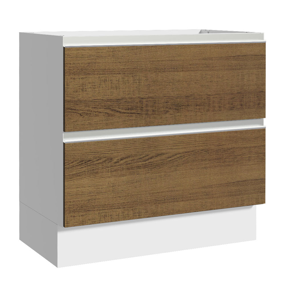 Gabinete Bajo 80 cm 2 Cajones Sin Encimera Blanco/Marrón Glamy Madesa