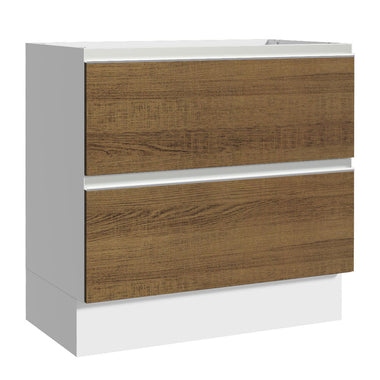 Gabinete Bajo 80 cm 2 Cajones Sin Encimera Blanco/Marrón Glamy Madesa