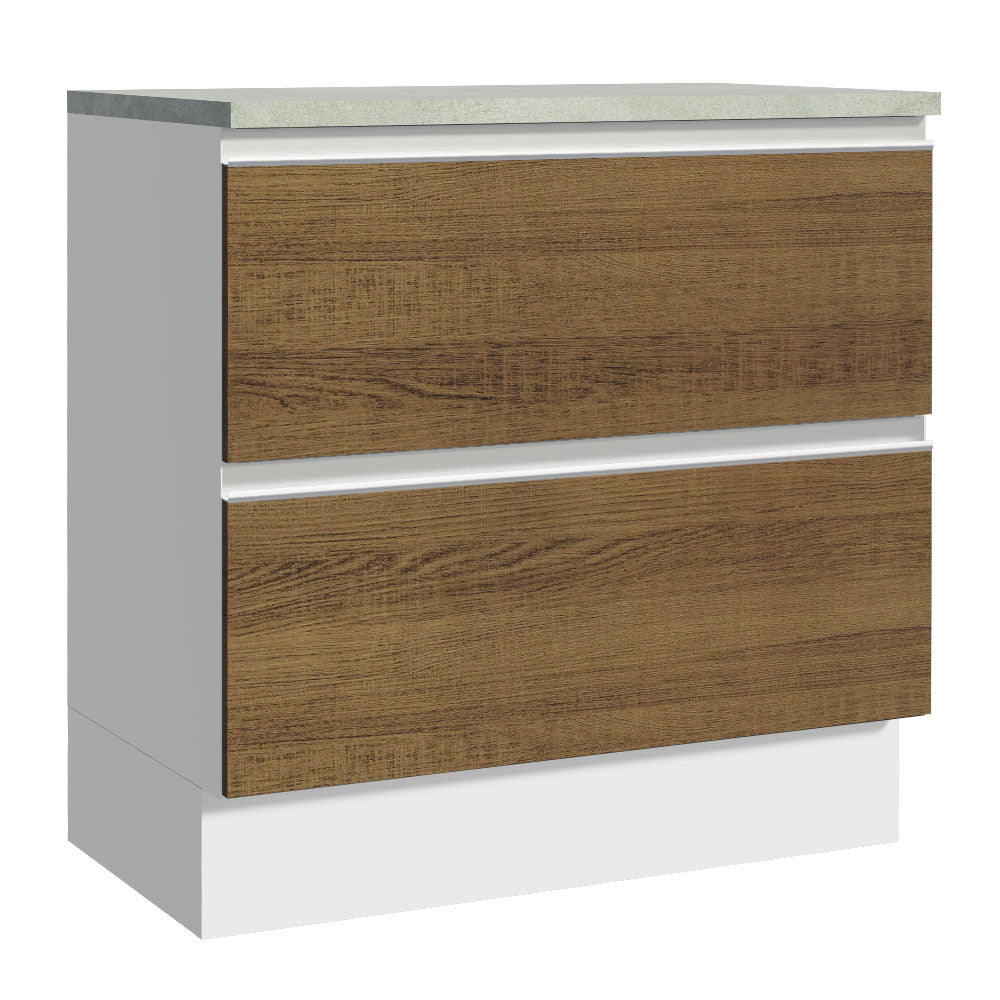 Gabinete Bajo 80 cm 2 Cajones Blanco/Marrón Glamy Madesa