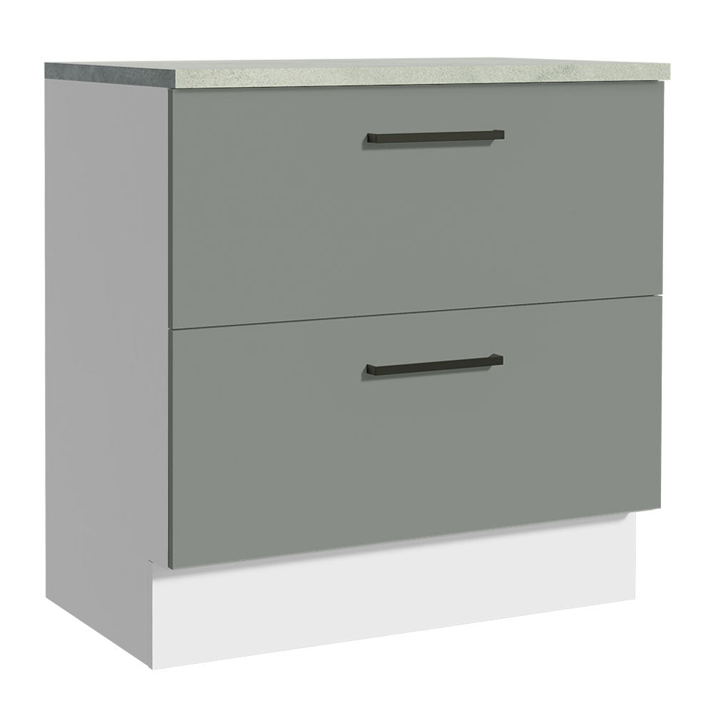 Gabinete Bajo 80 x 60 cm 2 Cajones (Con Encimera) Agata Blanco/Gris