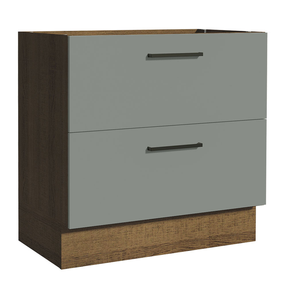 Gabinete Bajo 80 x 60 cm 2 Cajones (Sin Encimera) Agata Marrón/Gris