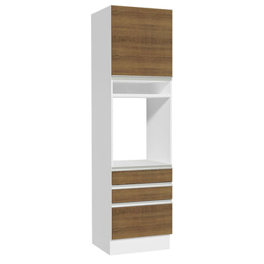 Mueble para Horno 60 cm 1 Puerta 3 Cajones Blanco/Marrón Glamy Madesa