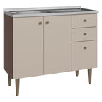 Gabinete Bajo 105 cm 3 Puertas 2 Cajones con Fregadero Marrón/Crema Gourmet Madesa