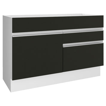 Gabinete Bajo para Fregadero 120 cm 1 Puerta 2 Cajones Sin Encimera Blanco/Negro Glamy Madesa