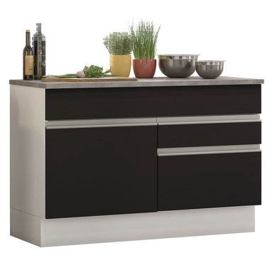 Gabinete Bajo para Fregadero 120 cm 1 Puerta 2 Cajones Blanco/Negro Glamy Madesa