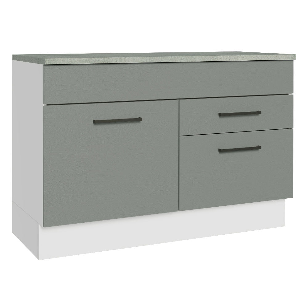 Gabinete Bajo para Fregadero 120 cm 1 Puerta 2 Cajones (Con Encimera) Agata Blanco/Gris