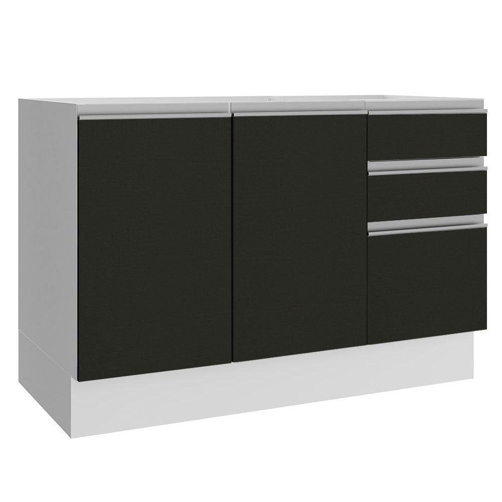 Gabinete Bajo para Fregadero 120 cm 2 Puertas 3 Cajones Sin Encimera Blanco/Negro Glamy Madesa