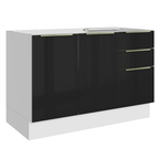 Gabinete Bajo para Fregadero 120 cm 2 Puertas 3 Cajones Sin Encimera Blanco/Negro Lux Madesa