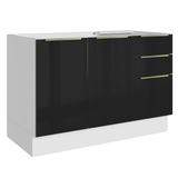Gabinete Bajo para Fregadero 120 cm 2 Puertas 3 Cajones (Sin Encimera) Blanco/Negro Lux Madesa