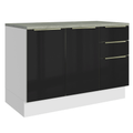 Gabinete Bajo 120 cm 2 Puertas 3 Cajones Blanco/Negro Lux Madesa
