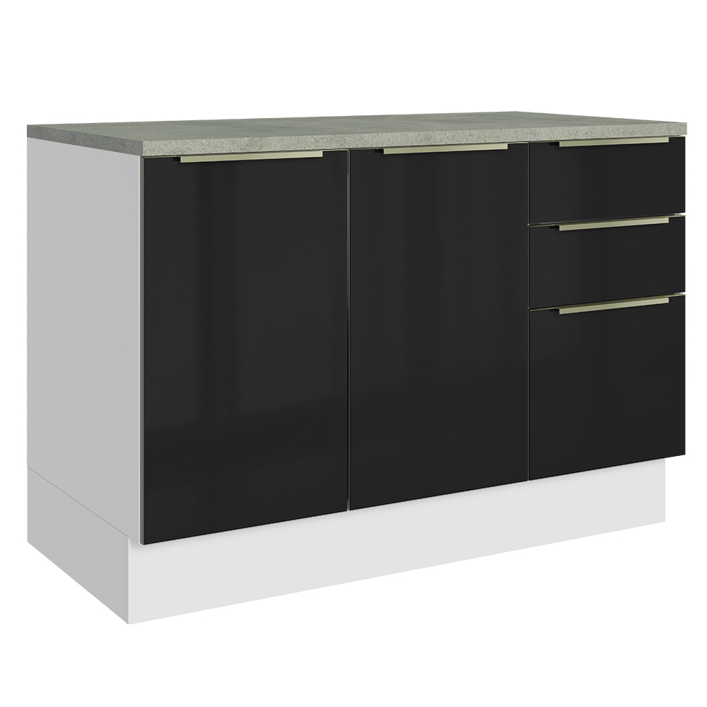 Gabinete Bajo de Cocina 120 cm 2 Puertas 3 Cajones Blanco/Negro Lux Madesa