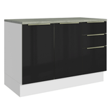Gabinete Bajo de Cocina 120 cm 2 Puertas 3 Cajones Blanco/Negro Lux Madesa