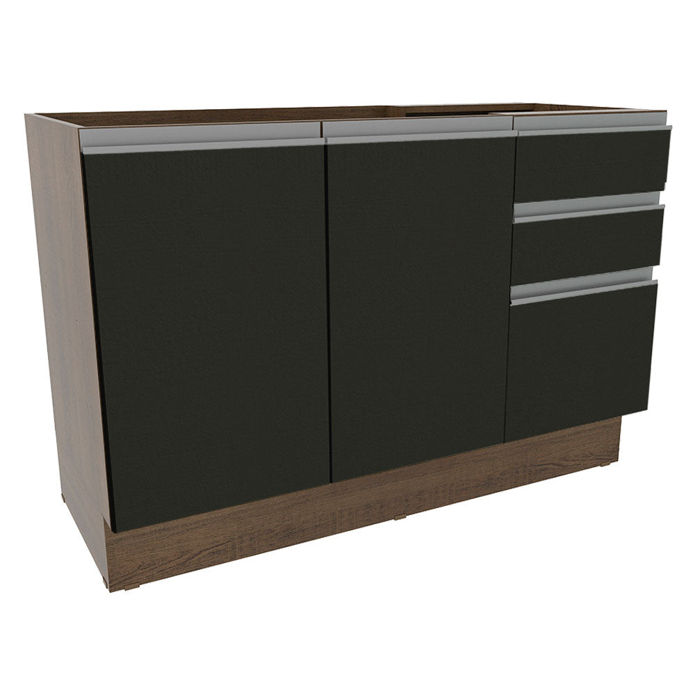 Gabinete Bajo para Fregadero 120 cm 2 Puertas 3 Cajones (Sin Encimera) Glamy Marrón/Negro