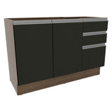 Gabinete Bajo para Fregadero 120 cm 2 Puertas 3 Cajones (Sin Encimera) Glamy Marrón/Negro