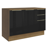 Gabinete Bajo de Cocina 120 cm 2 Puertas 3 Cajones Marrón/Negro Lux Madesa
